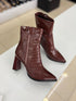 PU Croc Leather Ankle Block Heels Boots